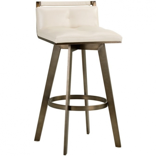 Arizona Swivel Bar Stool in Cream Leatherette & Antique Brass