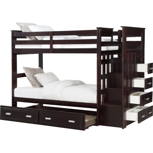 Allentown Twin / Twin Bunk Bed w/ Storage Ladder & Trundle in Espresso