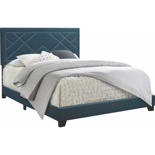 Ishiko Queen Bed in Dark Teal Fabric w/ Nailhead