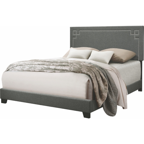 Ishiko II Queen Bed in Gray Fabric w/ Nailhead