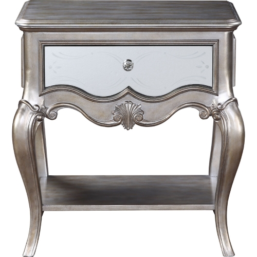 Esteban 1 Drawer Nightstand in Antique Champagne & Mirror