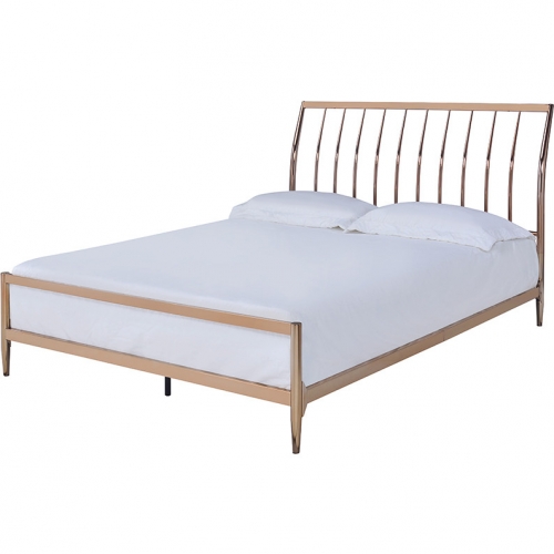 Marianne Queen Bed in Copper Finish Metal with Slatted Headboard