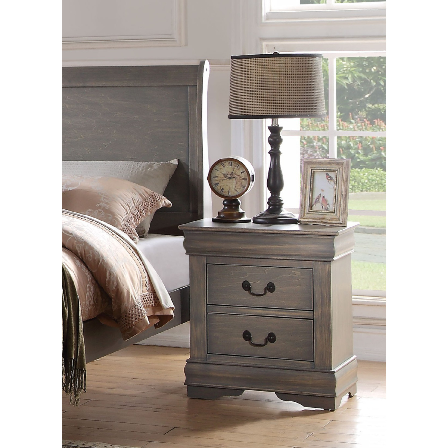 ACME Furniture Louis Philippe III 2 Drawer Bedroom Wood Chest Nightstand,  Cherry 