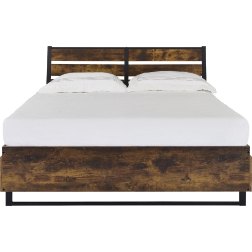 Juvanth Queen Storage Bed in Rustic Oak & Black Metal