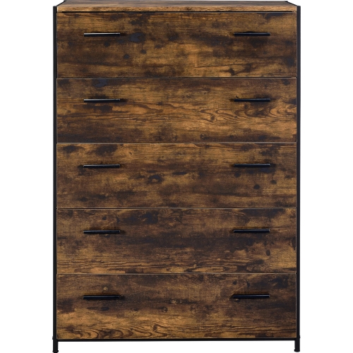 Juvanth 5 Drawer Chest in Rustic Oak & Black Metal