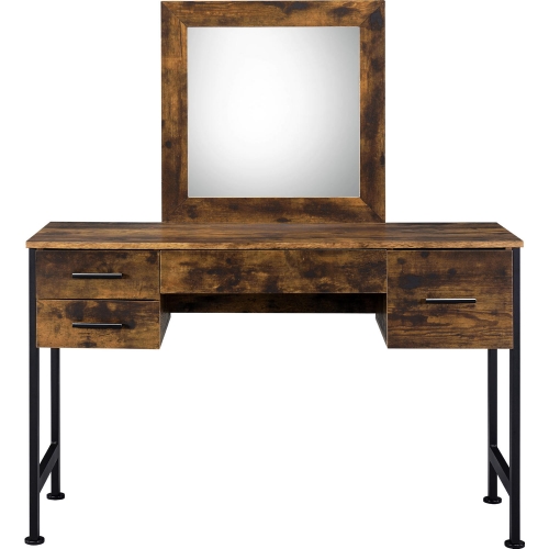 Juvanth Bedroom Vanity w/ Mirror in Rustic Oak & Black Metal