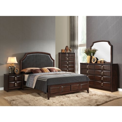 Lancaster Queen Bed in Espresso Leatherette & Espresso