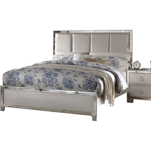 Voeville II King Bed in Gold Leatherette & Platinum