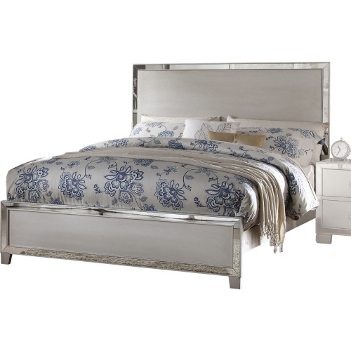 Voeville II Queen Bed in Platinum w/ Mirror Trim Inlay