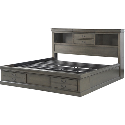 Louis Philippe III King Storage Bed in Dark Gray Finish Wood