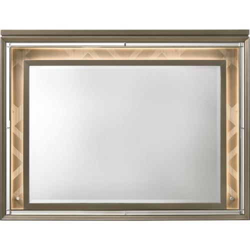 Skylar Mirror with LED in Dark Champagne Finish Wood