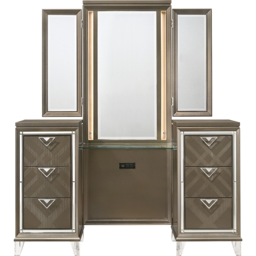 Skylar Bedroom Vanity Desk & Mirror w/ LED & Dark Champagne