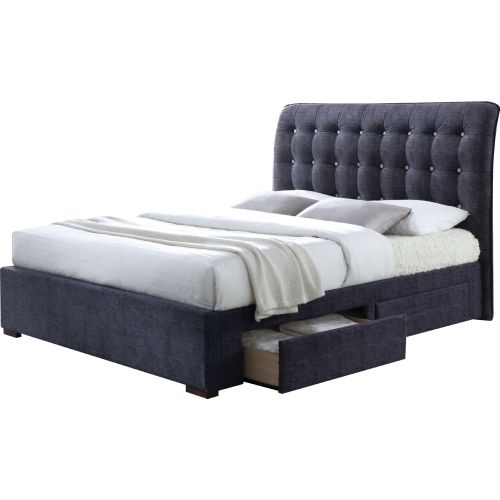 Drorit Storage King Bed in Dark Gray Fabric