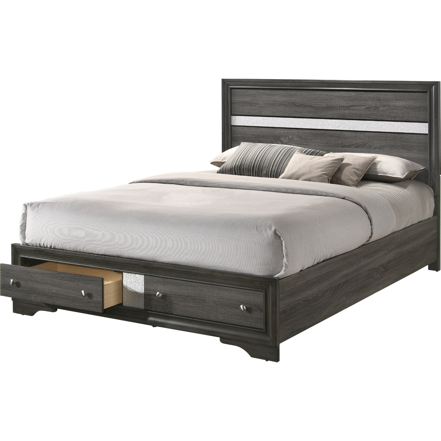 Acme 25970Q Naima Queen Bed w/ Storage in Gray Wood & Acrylic