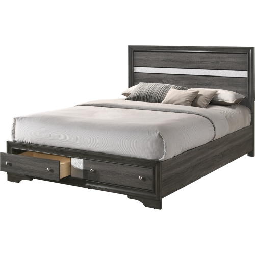 Naima Queen Bed w/ Storage in Gray Wood & Acrylic