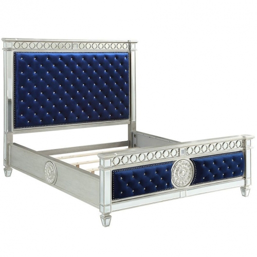 Varian California King Bed in Blue Velvet & Mirror