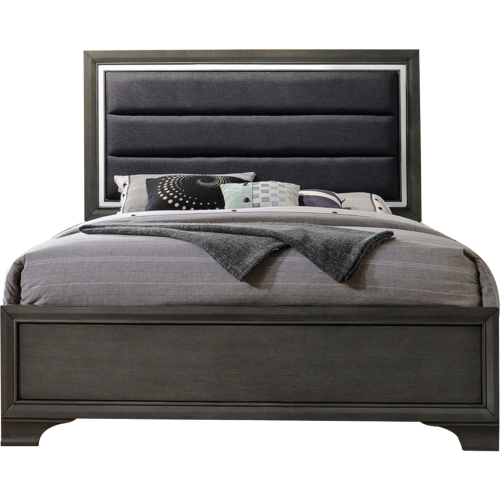 Carine II King Bed in Gray w/ Fabric Inset Headboard