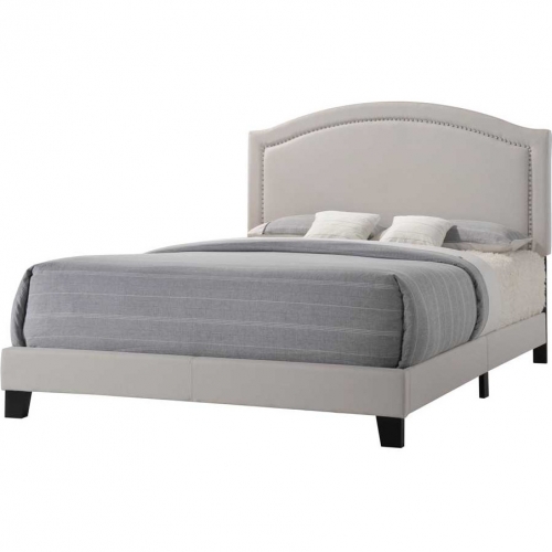 Garresso Queen Bed in Fog Fabric w/ Nailhead Headboard