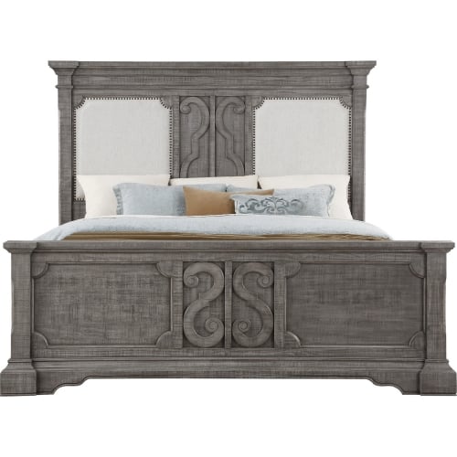 Artesia Queen Bed in Salvaged Natural Wood w/ Tan Fabric