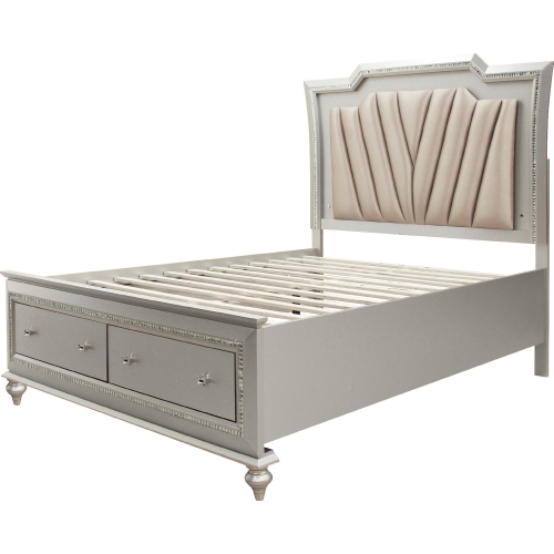 Kaitlyn California King Storage Bed in Champagne w/ Leatherette & LED