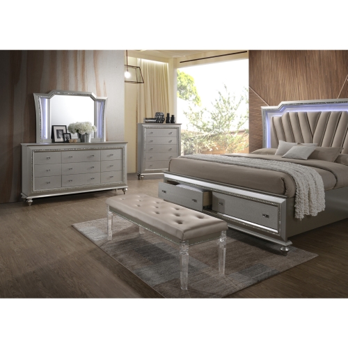 Kaitlyn Bench in Tufted Neutral Leatherette & Acrylic