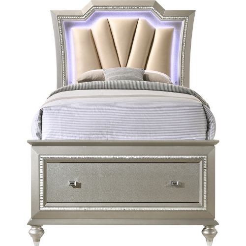 Kaitlyn Full Storage Bed in Champagne & Tufted Leatherette