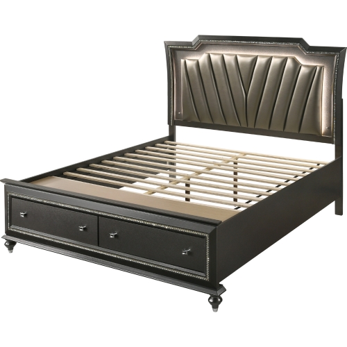 Kaitlyn LED Headboard California King Bed in Leatherette & Metallic Gray