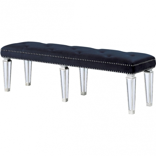 Varian Bench in Tufted Black Velvet & Mirror