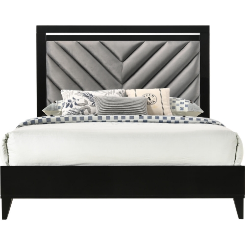 Chelsie Queen Bed in Gray Leatherette & Black Finish