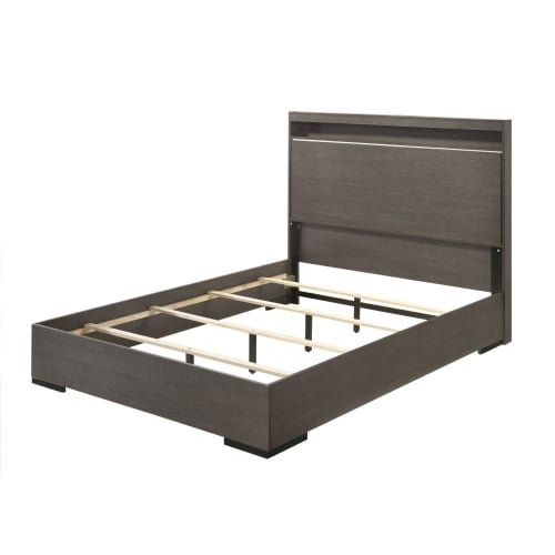 Escher King Bed with LED in Gray Oak