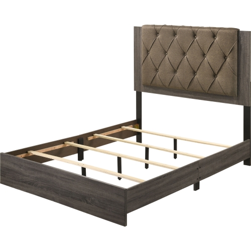 Avantika Queen Bed in Rustic Gray Oak & Tufted Fabric