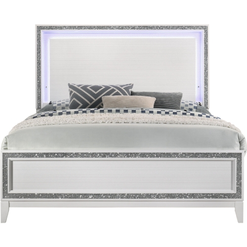 Haiden Queen Bed in White Finish & Silver w/ LED