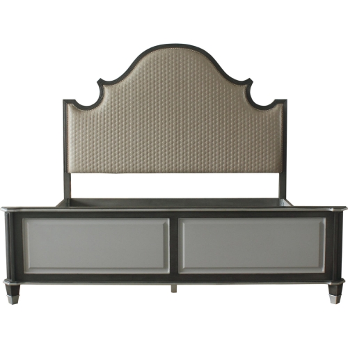 House Beatrice Queen Bed in Beige Fabric, Charcoal Gray & Light Gray