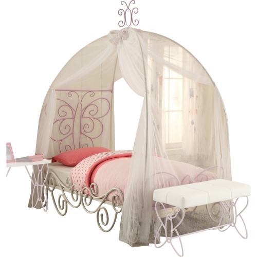 Priya II Twin Bed w/ Canopy in White & Light Purple Butterfly