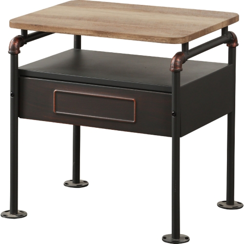 Nicipolis Nightstand in Antique Oak & Sandy Gray Metal