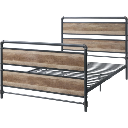 Brantley Full Bed in Antique Oak & Sandy Gray Metal