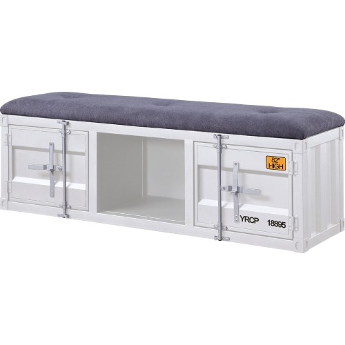 Cargo Storage Bench in Gray Fabric & White Metal