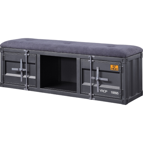 Cargo Storage Bench in Gray Fabric & Gunmetal Metal