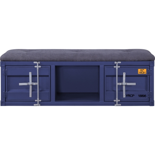 Cargo Storage Bench in Gray Fabric & Blue Metal