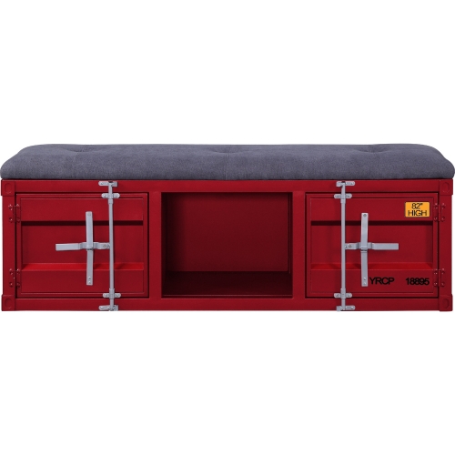 Cargo Storage Bench in Gray Fabric & Red Metal