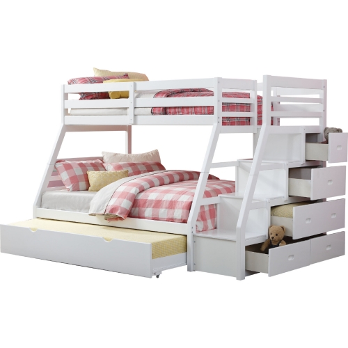 Jason Twin over Full Bunk Bed with Storage Ladder & Trundle in White