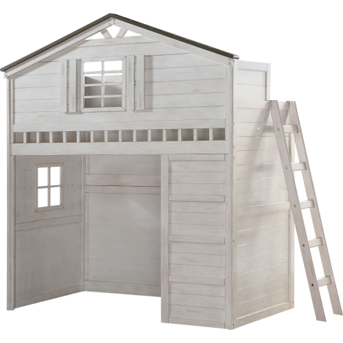 Tree House Twin Loft Bed in Weathered White & Washed Gray (Bed Only)