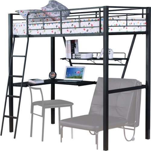 Senon Twin Loft Bed with Desk in Black