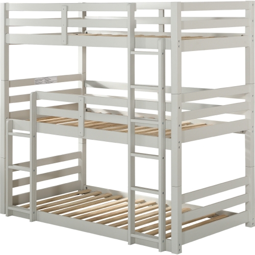 Ronnie Triple Twin Bunk Bed in Light Gray Wood