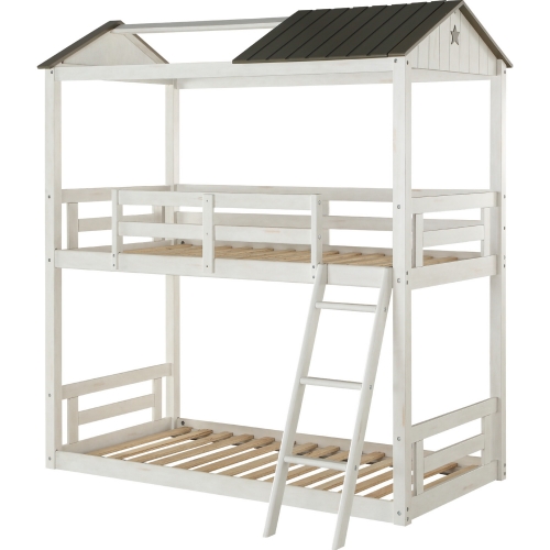 Nadine Cottage Twin over Twin Bunk Bed in Weathered White & Gray