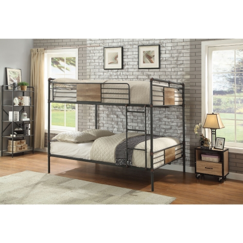 Brantley Queen over Queen Bunk Bed in Black & Brushed Dark Bronze