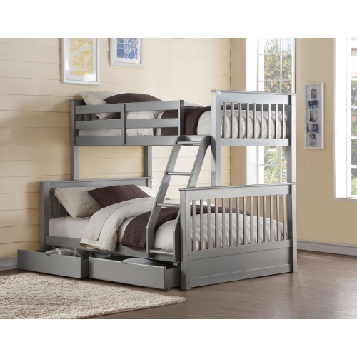 Haley II Twin/Full Bunk Bed w/ 2 Drawers in Gray