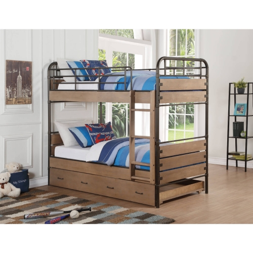 Adams Twin Over Twin Bunk Bed in Antique Oak & Gunmetal