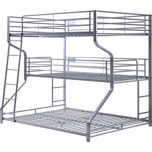 Caius II Twin Full Queen Triple Bunk Bed in Silver Metal