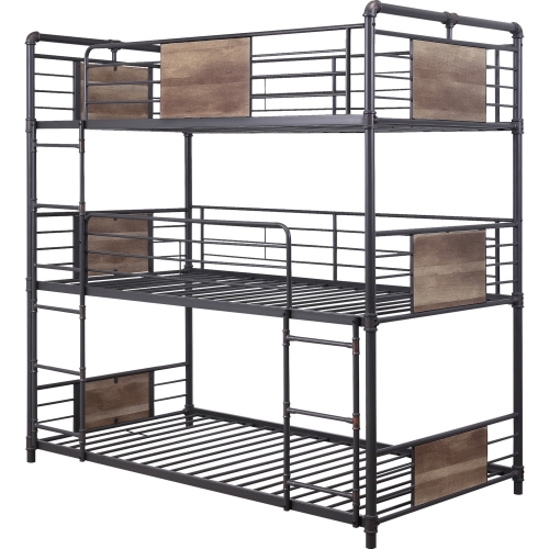 Brantley Twin Triple Bunk Bed in Metal & Wood